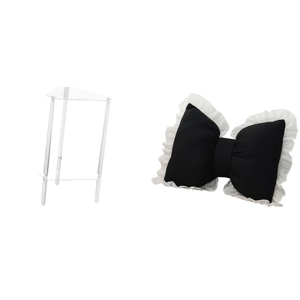 Mesita de noche,Mesa auxiliar de acrílico transparente,mesa auxiliar transparente de 2 niveles,Cojín con lazo bonito,Almohada con forma de lazo,bonito cojín decorativo con lazo,Funda de