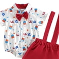 thumbnail image 4 of Wxirdiow Toddler Suit Set Baby Boy 4th of July Short Set Toddler Summer Gentleman Outfit Kid Short Sleeve Bowtie Shirt Suspender Shorts Suit White Size,3-6 Months, 4 of 4
