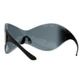 thumbnail image 3 of Rimless Oversized Shield Sunglasses Butterfly Wrap Futuristic Mask Shades Black, 3 of 4