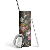 Grey Canis Floral 20 oz Black Insulated Stainless Steel Tumbler