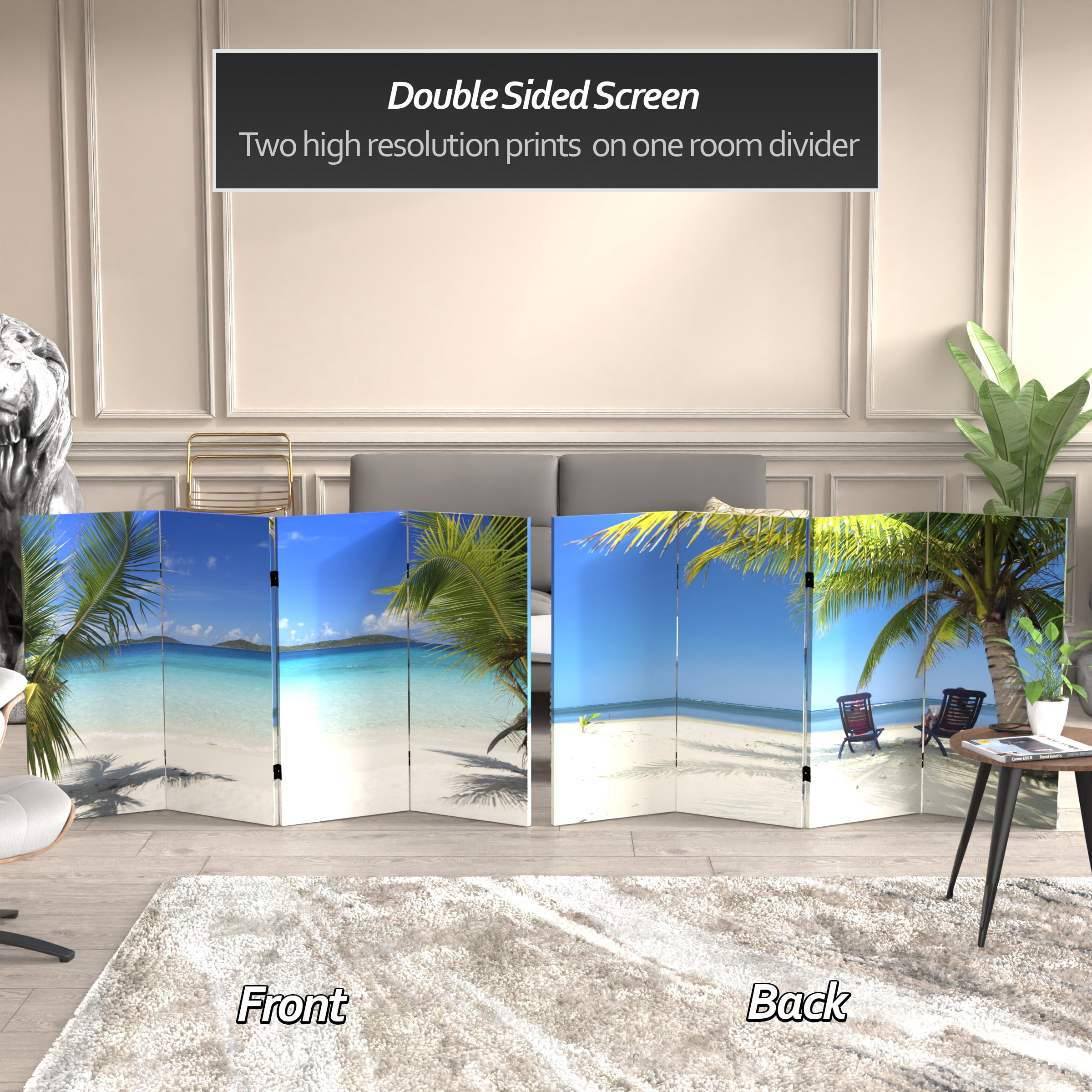 3 ft. Short Double Sided Beach Canvas Folding Screen