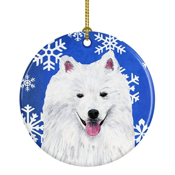 Carolines Treasures SC9379-CO1 American Eskimo Winter Snowflakes Holiday Ceramic Ornament 3 in multicolor