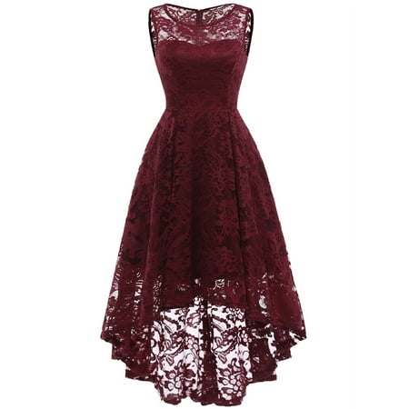 - Market In The Box Women's Vintage Floral Lace Sleeveless Hi-Lo Cocktail Formal Swing Dress