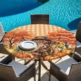 thumbnail image 6 of Orange Pumpkin Fall Round Tablecloth, Fitted Table Cover with Elastic for 45"-54" Round Tables, Cattle Thanksgiving Checkered Farmhouse Table Cloth Outdoor Indoor Dinning Party Waterproof Tablecloths, 6 of 7