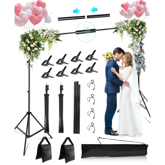 RELOIVE Backdrop Stand,10x7ft(WxH) Photo Studio Adjustable Background Stand Support kit with 8 Clamps, 2 Sandbags,4 String Clips,and Carry Bag for Parties, Events Decoration, Wedding, Photography
