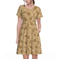 thumbnail image 1 of Balery Brown Flowers Vestidos sueltos de manga corta para mujer, vestidos de verano 2025, vestidos casuales de corte A con vuelo., 1 of 6