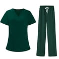 thumbnail image 4 of MLQIDK Womens Scrub Sets Plus Size Scrub Set Petite V Neck Yoga Scrub Pants and Tops Medical Scrubs Nursing Scrubs with Pockets Dark Green XL, 4 of 7