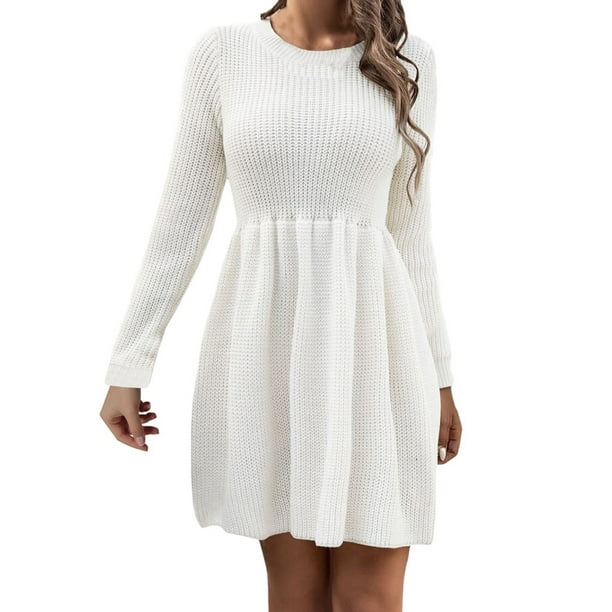 Vestido de punto de color liso para mujer, manga larga y largo midi. Cómodo y versátil para todas las estaciones. Tallas: S-XL.