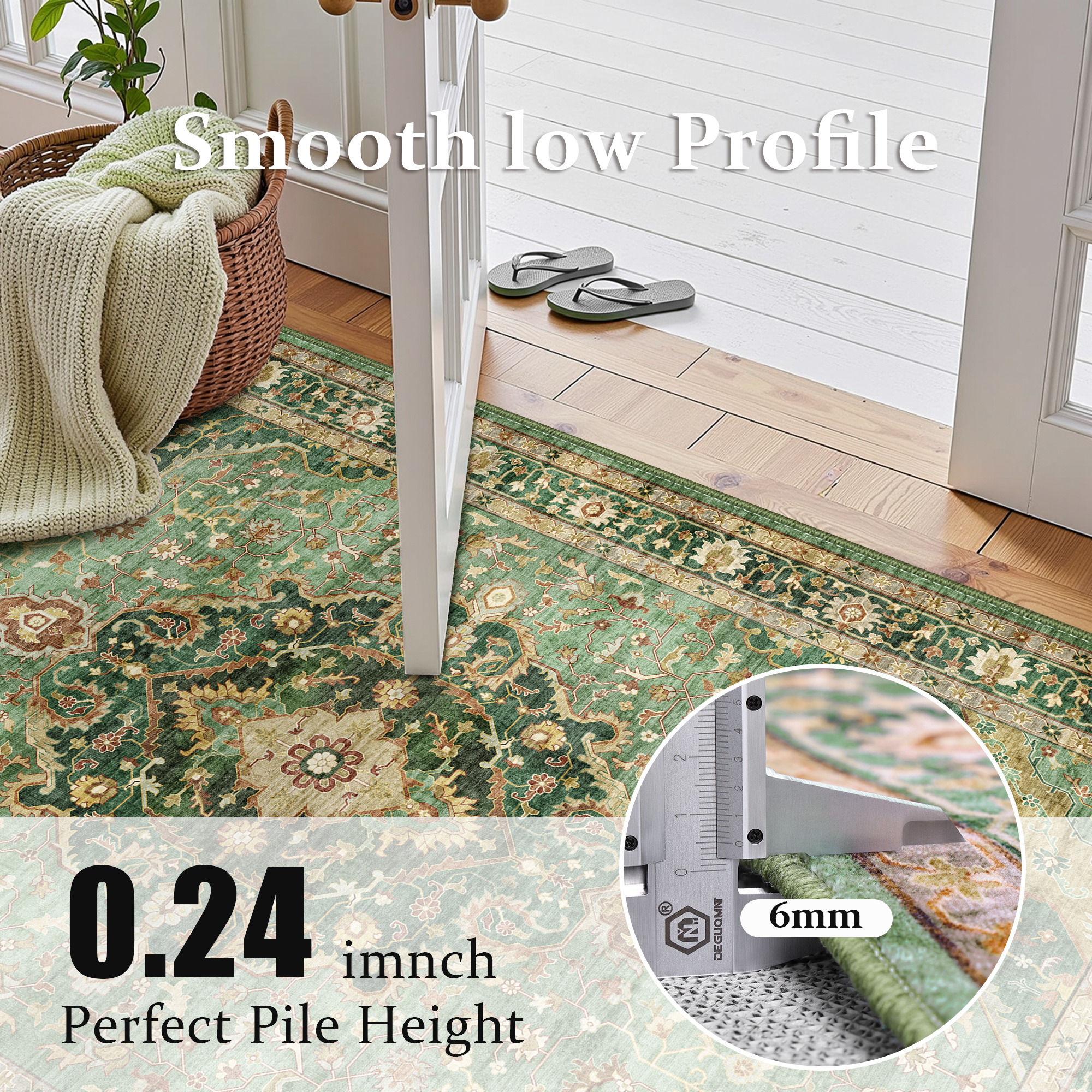 ATHOPE 5x7 Area Rugs for Living Room Bedroom, Washable Soft Rug with Non-Slip Backing, Large Floral Vintage Distress Print Pattern Carpet, Green