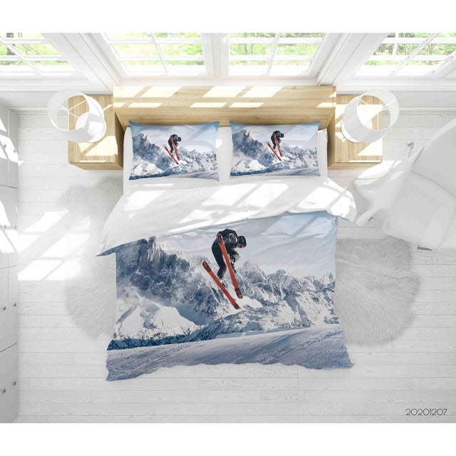3D Pexels Sports Ice Mountain Skiing Player View Quilt Cover Set Bedding Set