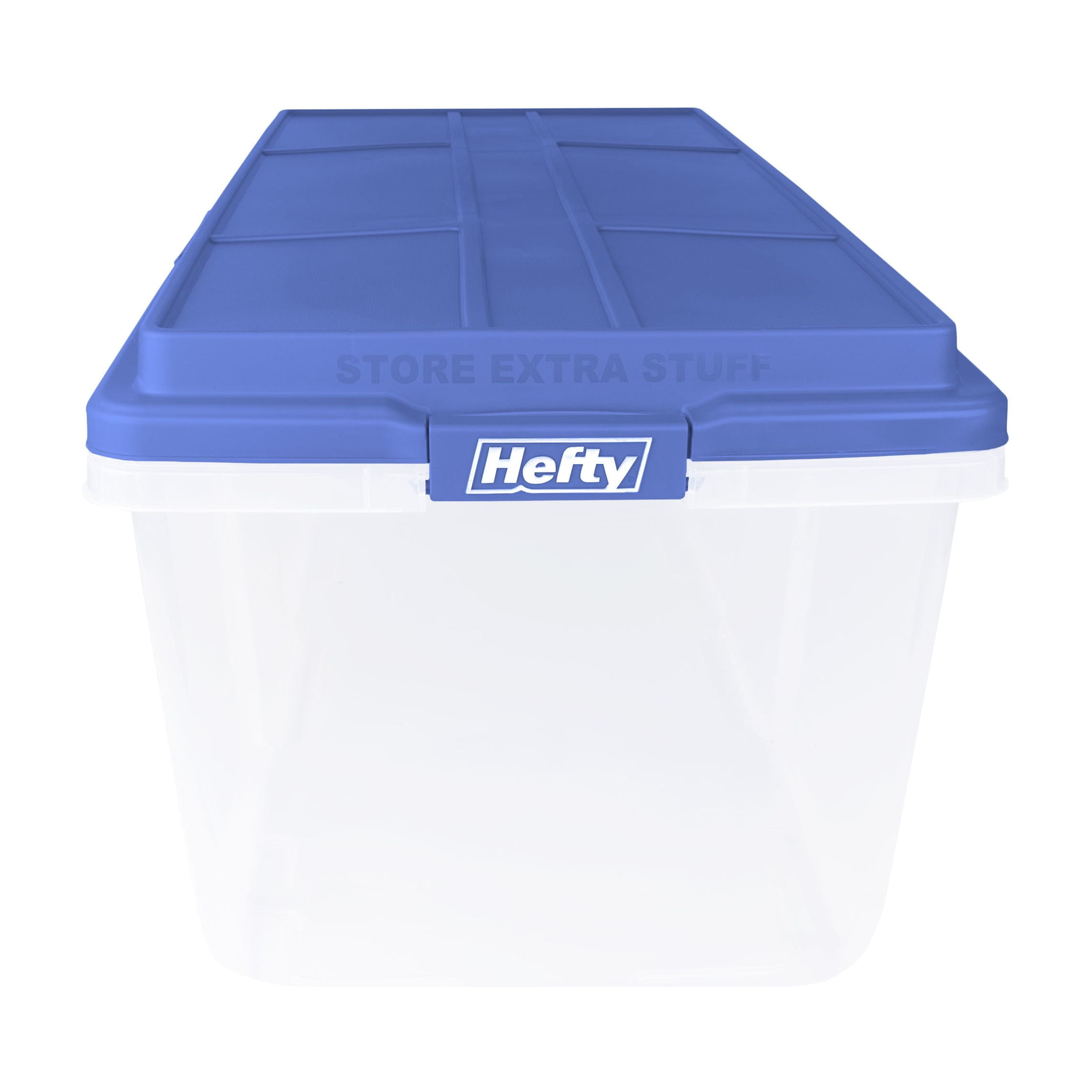 Hefty HI-RISE 113 Quart Large Latching Storage Bin, Clear Plastic Storage Container with Latch HI-RISE Lid, Blue