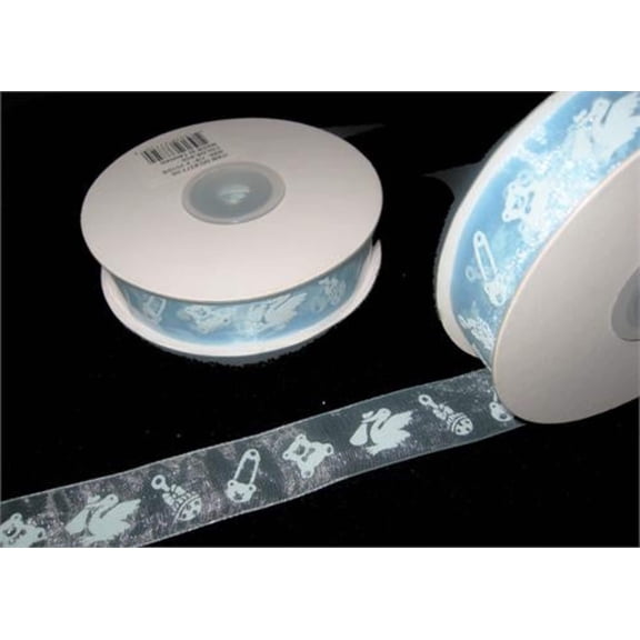 7/8" Blue Baby Shower Organza Ribbon (25 Yards)