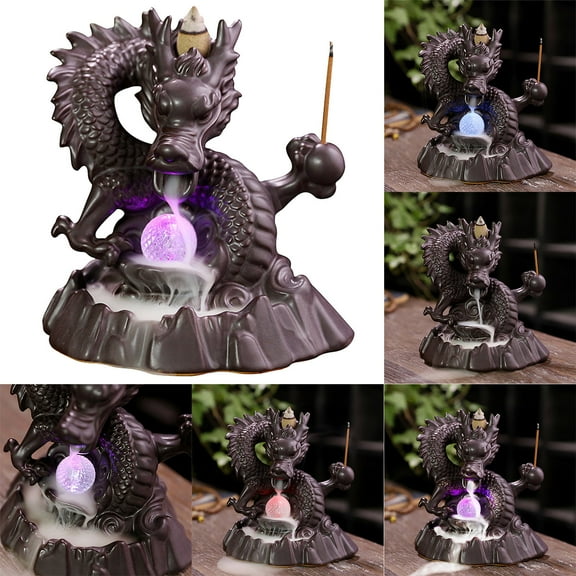Ceramic Chinese Dragon Backflow Incense Burner Creative LED Light Backflow Sandalwood Incense Burner Home Decoration Ornaments