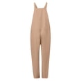 thumbnail image 5 of Wide Leg Jumpsuits for Women Casual Cotton Patchwork Adjustable Straps Sleeveless Print Cute Linen Rompers with Pocket Khaki M, 5 of 8