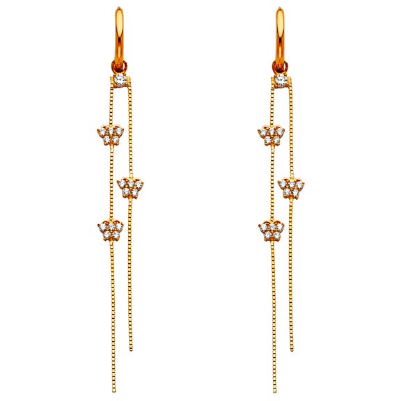 14k Yellow Gold Cubic Zirconia Dangle Hugging Earrings 7x60mm Dangle Earring for Women - 2.3 Grams