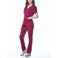 thumbnail image 2 of Dagacci Natural Stretch Contrast V-Neck Set (Burgundy,XS), 2 of 5