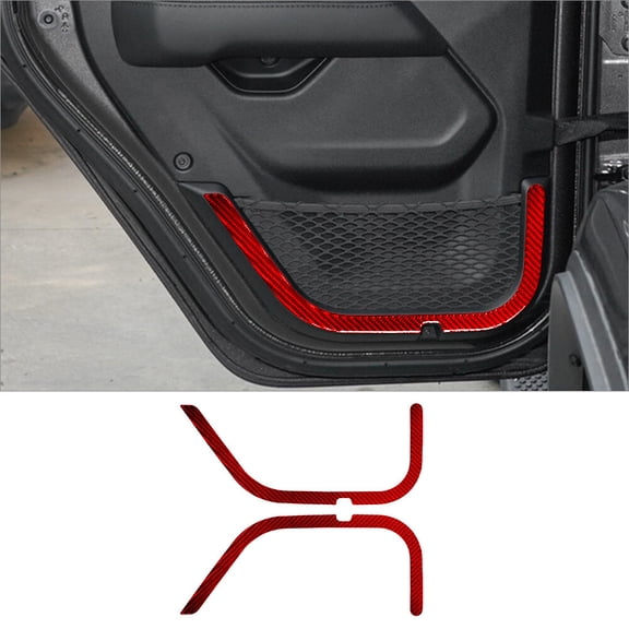 Soft Carbon Fiber Car Interior Decor Kits Red Carbon Fiber Rear Door Storage Accent Cover Trim For Jeep Wrangler Gladiator Sticker