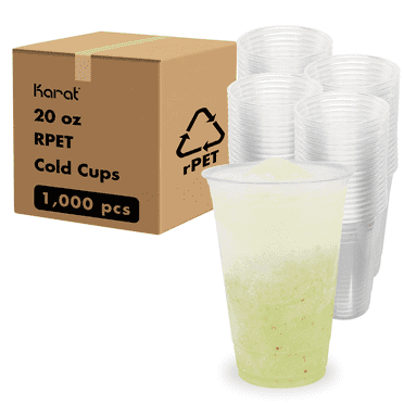 Karat 20 oz Clear Plastic Cups [1,000 pcs], rPET Cold Cups, 98mm