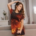 thumbnail image 3 of Zufioo Fiery Dragons Castle Attack Print Women's Nightgown, Round Neck Short-sleeved Pajamas, Home Wear Suitable for Home and Outing, 3 of 6
