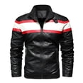 thumbnail image 4 of Xdegoge Mens Colorblock Faux Leather Jacket Motorcycle Racing Biker Coat Stand Collar Zip Up Pu Outerwear Vintage Retro Fall Winter Casual Riding Windproof, 4 of 8