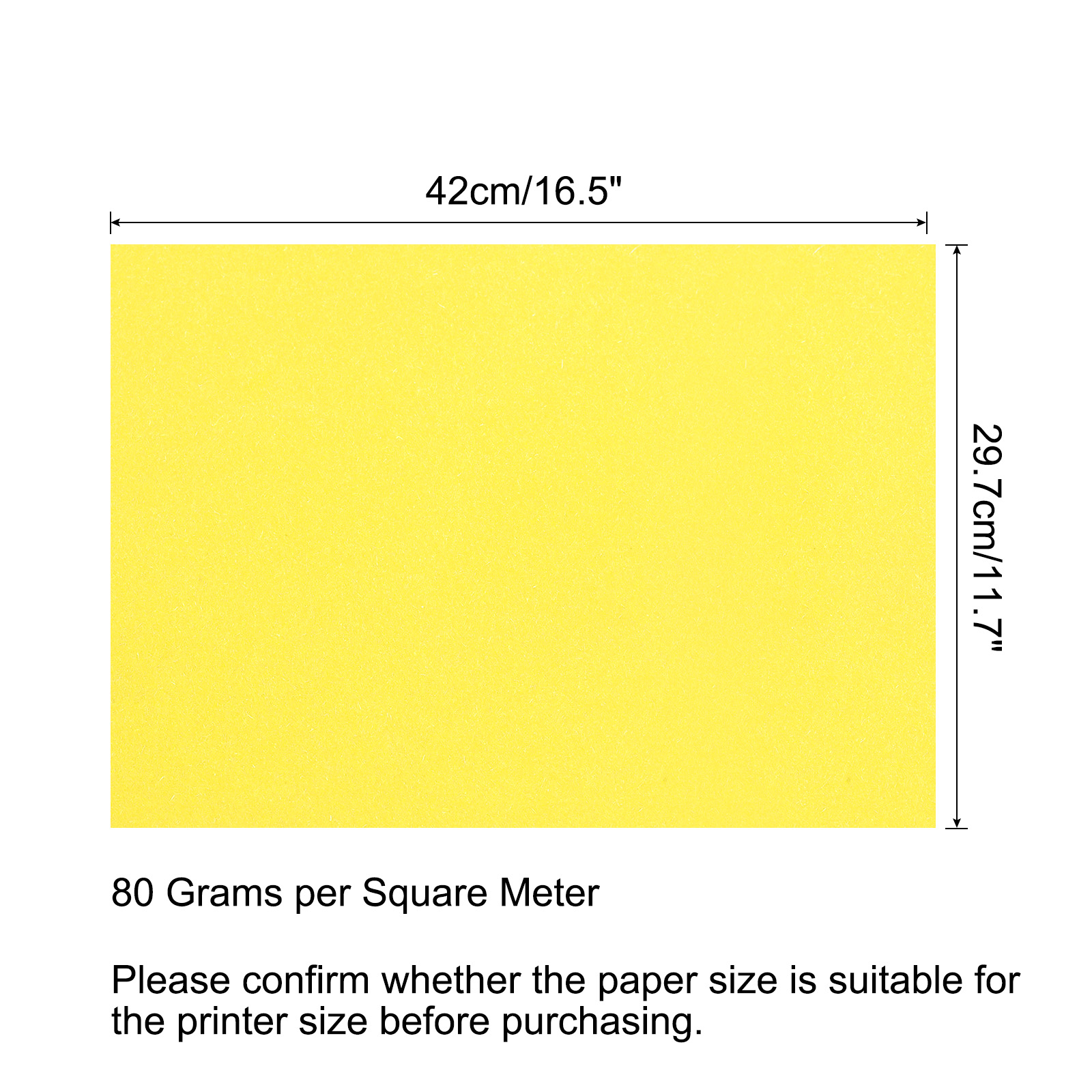 Uxcell Colored Copy Paper 16.5x11.7" 80gsm Bright Yellow 25 Sheets