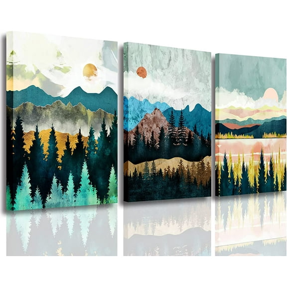 AMCART Abstract Wall Art Forest Mountain Watercolor Wall Paintings Landscape Modern Canvas Prints Bathroom Bedroom Office Wall Decor 3 Piece