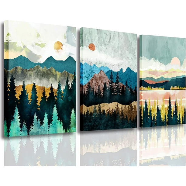 AMCART Abstract Wall Art Forest Mountain Watercolor Wall Paintings