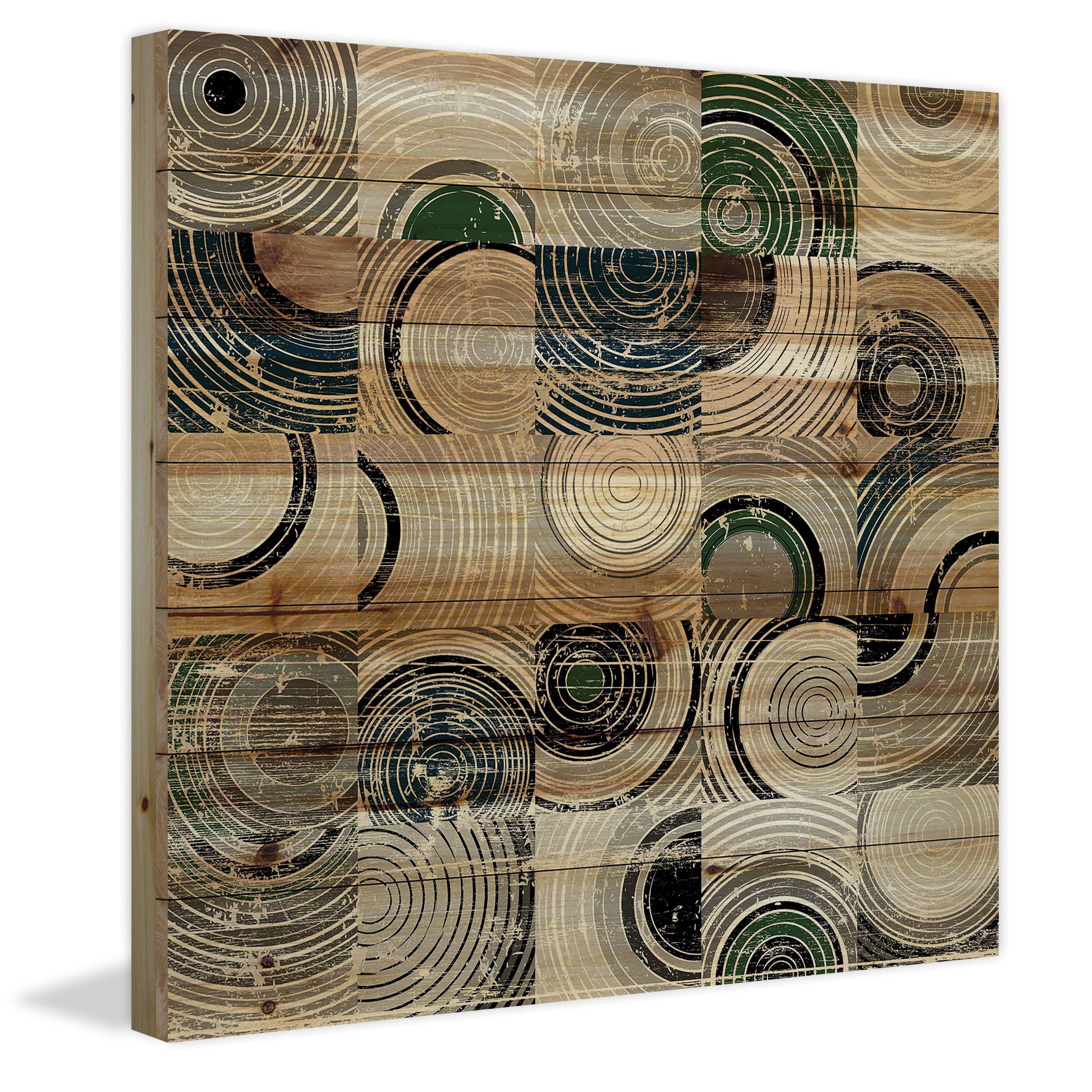 "Swirling Rings" Painting Print on Natural Pine Wood