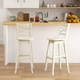 thumbnail image 2 of Costway 2 PCS 30" Bar Height Stool Rubber Wood Swivel Bar Stool with Inclined Backrest Cream, 2 of 8