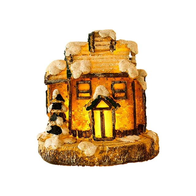Casa de nieve navideña, cabaña de troncos luminosa, figuras en miniatura, decoración Estilo C