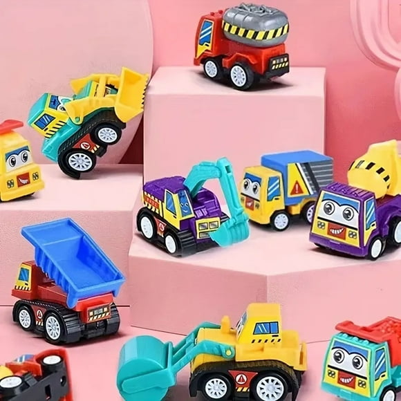 Pisexur Baby Toys 10 Pcs Couleur Aléatoire Ensemble de Voitures de Construction à Rétrofriction Véhicules Assortis Camion pour Enfants Tout-Petits 4-8 Ans Jouets pour Prix de Classe Boîte au Trésor Jouets