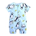 thumbnail image 2 of uublik Toddler Romper Cute Pattern Short Sleeve Double Zipper Romper Jumpsuit Light blue 12-24 Months, 2 of 5