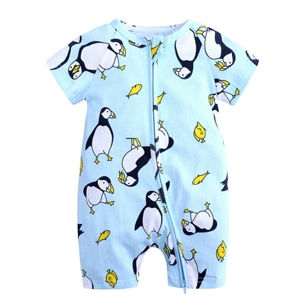 

Baby Girl Clothes Boys Zipper Romper Cartoon Animal Pattern Short Sleeve Bodysuit