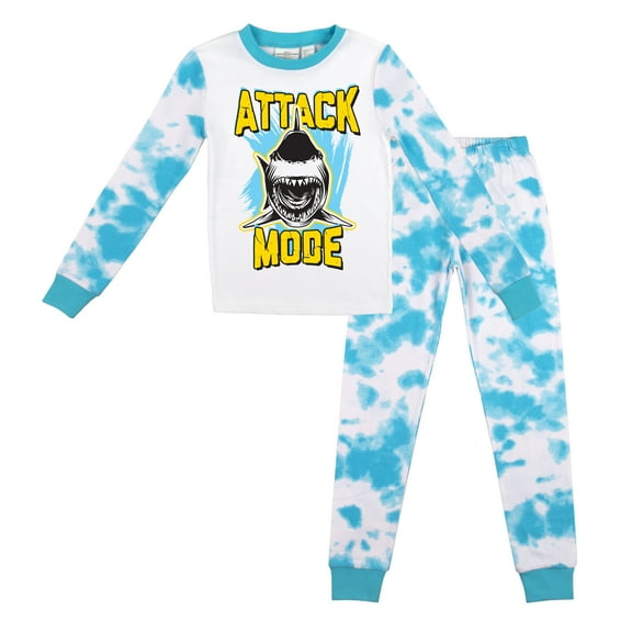Attack Mode Youth Boy's Blue And White Wash Long Sleeve Shirt & Sleep Pants Set-4