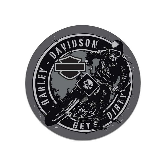 Harley-Davidson Get Dirty Embossed Round Tin Sign, 14 inches - Gray & Black, Harley Davidson