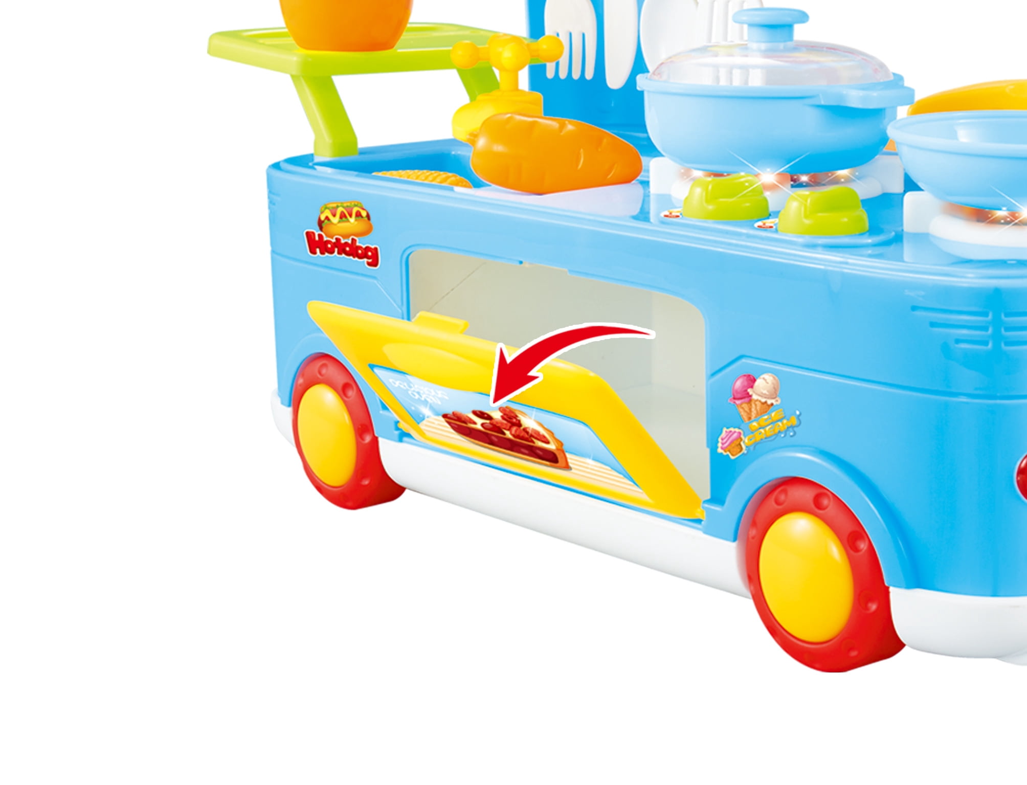 PlayWorld Kitchen Connection Fast Food Bus Kitchen Play Set Toy 29 Pieces - Blue