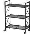 thumbnail image 1 of - Metal Storage Rack with Wheels Mesh Shelving Unit with X Side Frames .- Width for Entryway Kitchen Living Room Bathroom Industrial Style UBSCB, 1 of 8