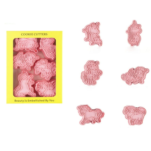 Molde para galletas tridimensional con diseño de dibujos animados, no tóxico, inodoro, para chocolate, fondant, unicornio, 6 unidades