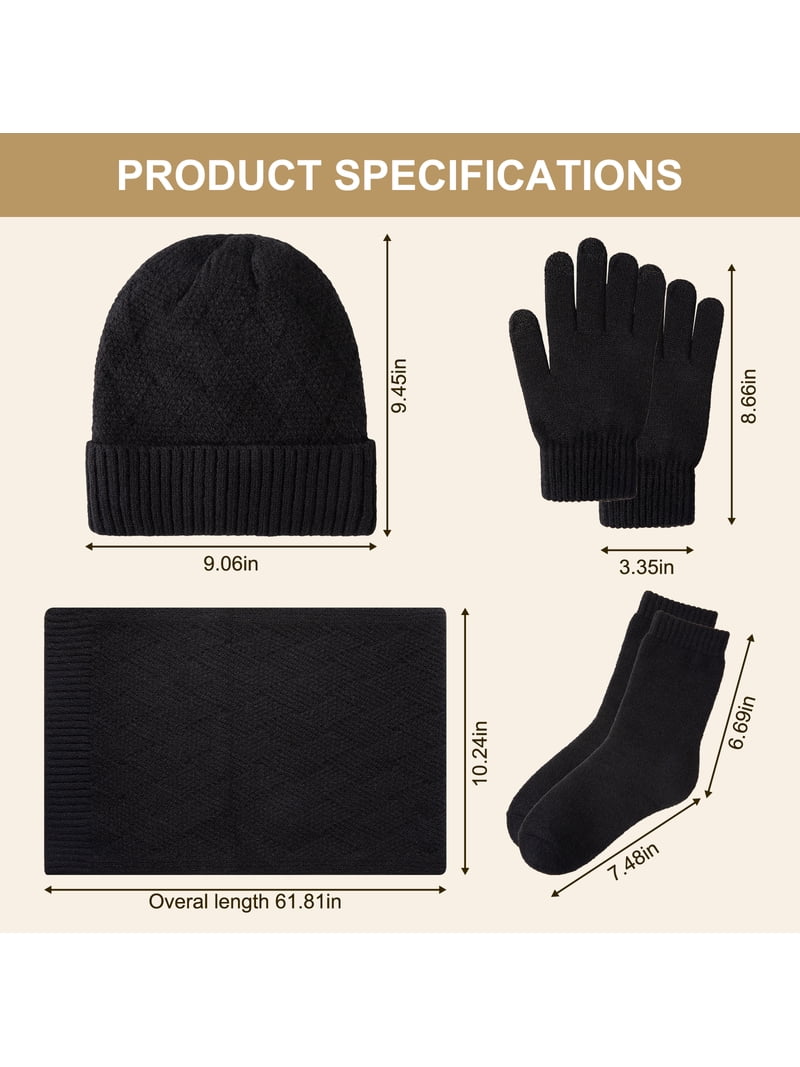 COOPLUS 4 Pieces Winter Beanie Hat Scarf Touchscreen Gloves  display picture 3
