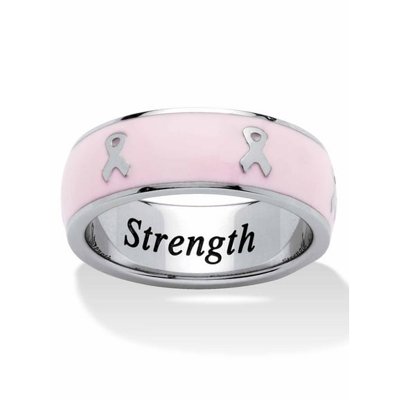PalmBeach Jewelry "Serenity, Courage and Strength" Breast Cancer Awareness Inscribed Eternity Band Pink Enamel Gold Ion-Plated or Stainless Steel
