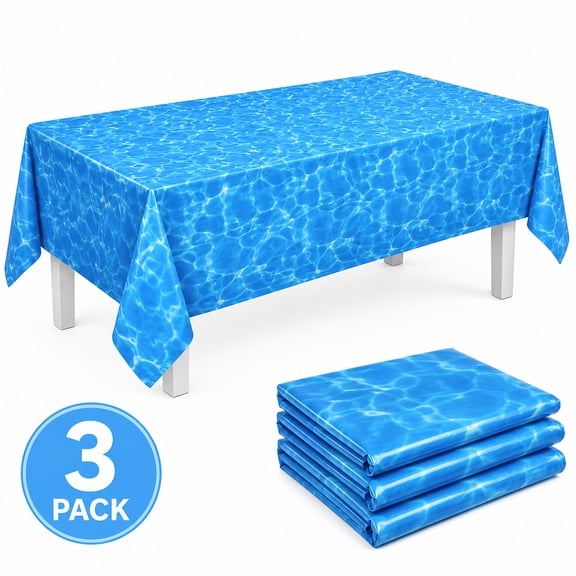Ocean Tableclothes Summer Tropical Party Supplies Plastic Wave Table Cover Mermaid Under the Sea Theme Decoration for Beach Pool Birthday Party 54" x 108" 3PCS Design 2