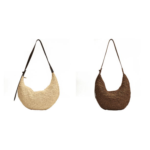 Bolso Media Tejido Paja para Mujer Playa Verano Viajes Al Aire Libre (Beige)
