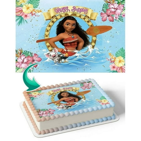 SugarMeLicious Moana Blue Ocean Edible Cake Topper: Personalized 1/4 Sheet Birthday Cake Banner for Tropical Island Parties and Ocean Adventure Celebrations