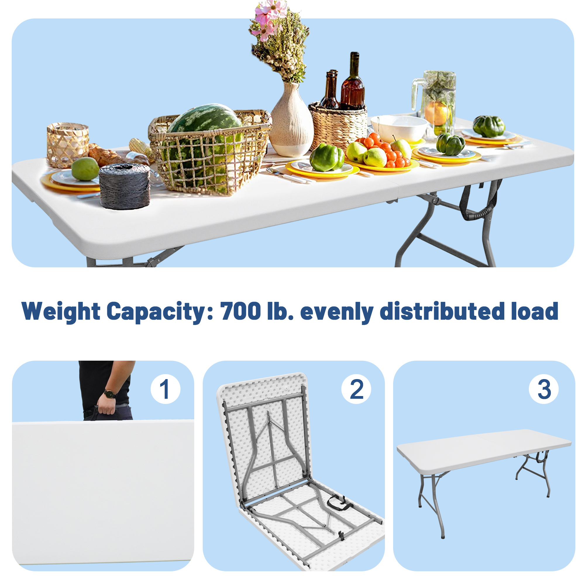SUMKEA 6ft Rectangle Banquet Folding Table for Indoor and Outdoor, White