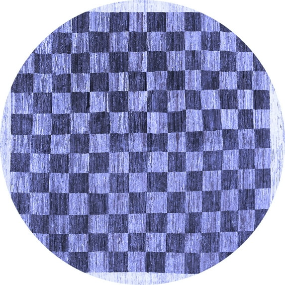 Ahgly Company Indoor Round Checkered Blue Modern Area Rugs, 6' Round