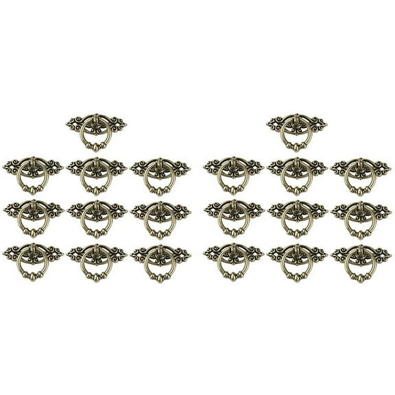 20Pcs Vintage Kitchen Cabinet Cupboard Dresser Door Drawer Ring Pull Handles Knobs (Antique Brass)