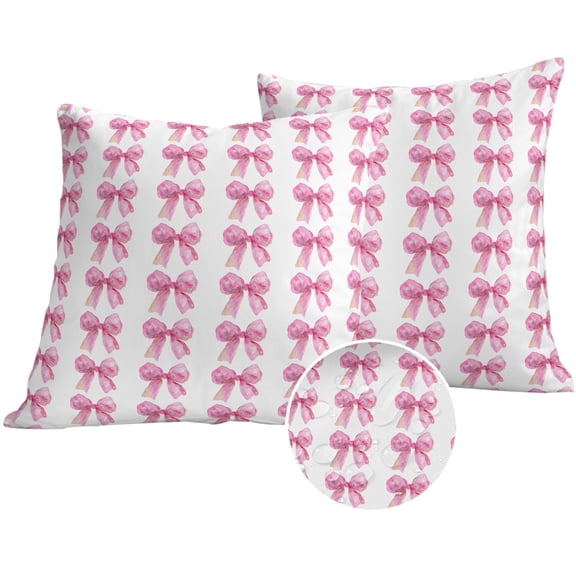 Pink Bow Ribbon Outdoor Pillow Covers 26x26 Set of 2,Waterproof Patio Throw Pillowcase Protectors,Bowknot Bow Tie Aesthetics Minimalist Decorative Pillow Shams Cushion Covers for Seat Bed Couch Sofa