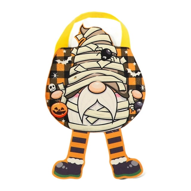 SLYNSHome Sac de Bonbons d'Halloween à Thème Effrayant, Pochette de Friandises en Tissu Réutilisable avec Poignée Douce et Confortable