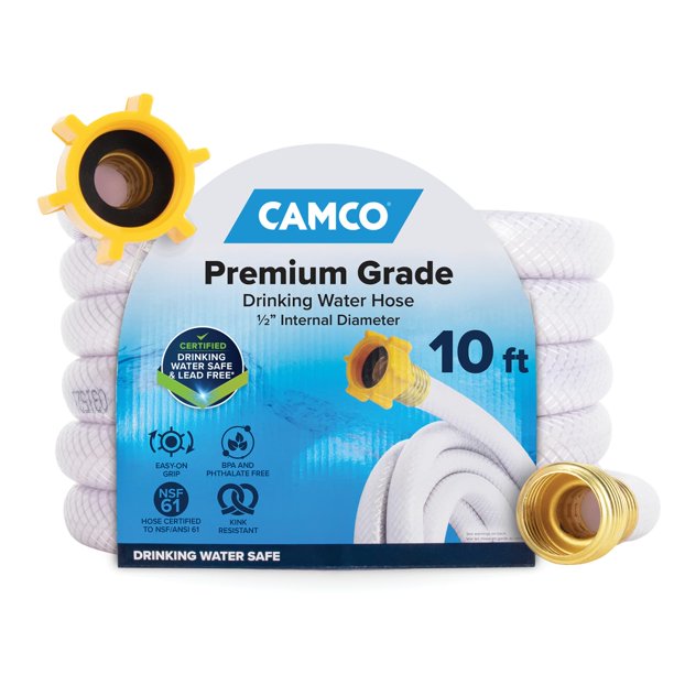 Manguera de agua potable Camco de 3 m, sin plomo, PVC de 1/2"