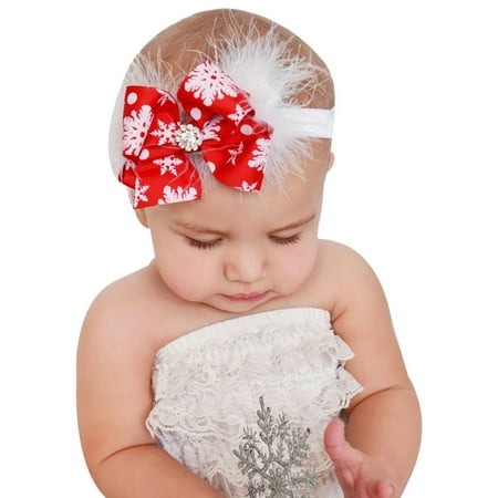 Christmas Baby Girls Toddler Bow Feather Headband Snow Flower Girl